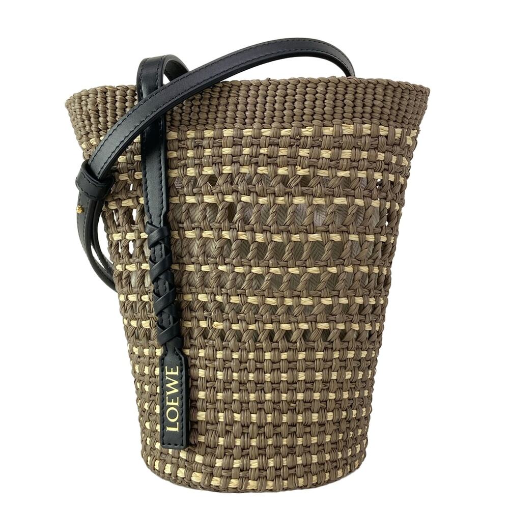 Loewe braid pocket Shoulder Bag C630IMBX02 Khaki Natural (Ivory) Ilaka Palm Calf